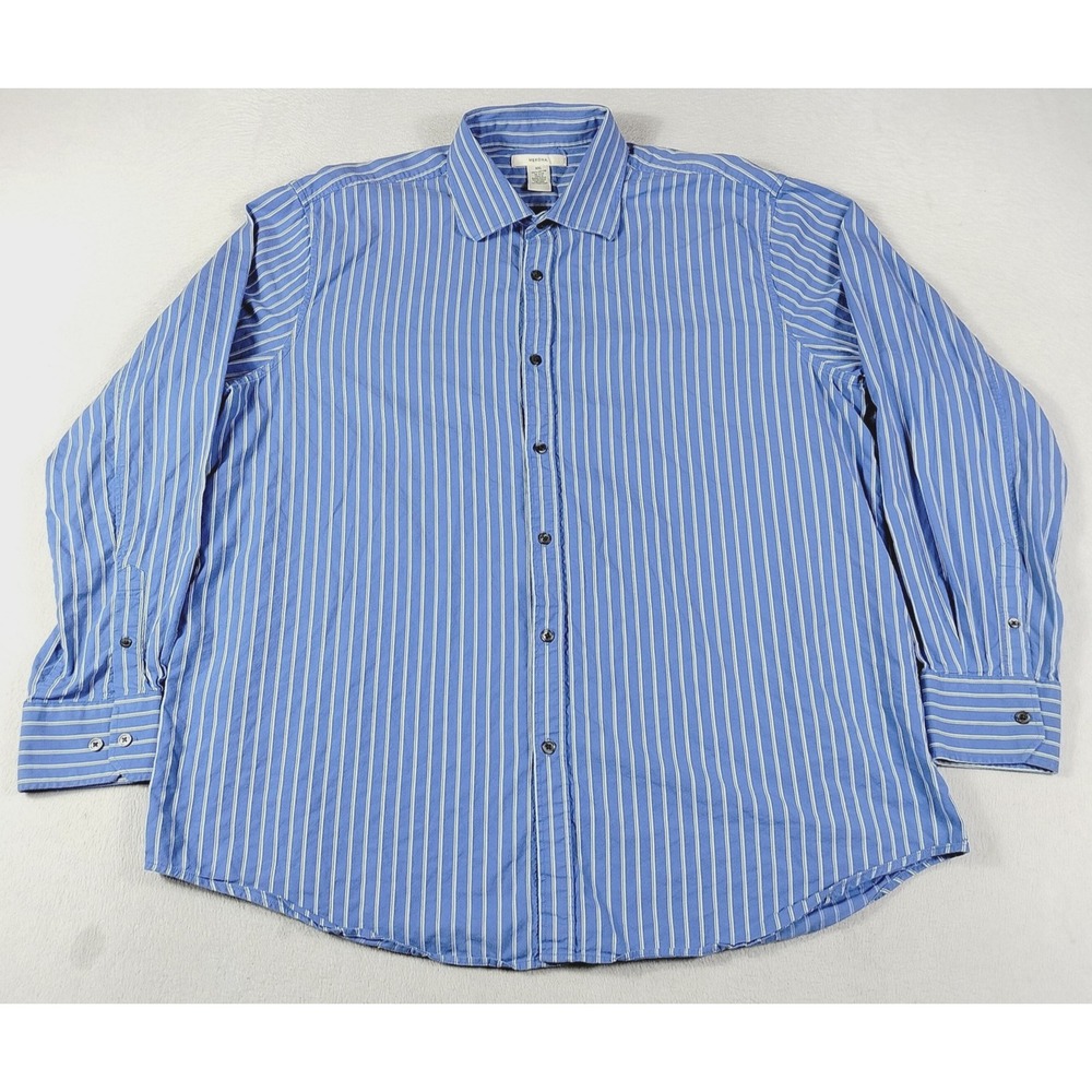 Merona Shirt Mens 2XL Blue Stripe Long Sleeve Button Up Casual Workwear Office